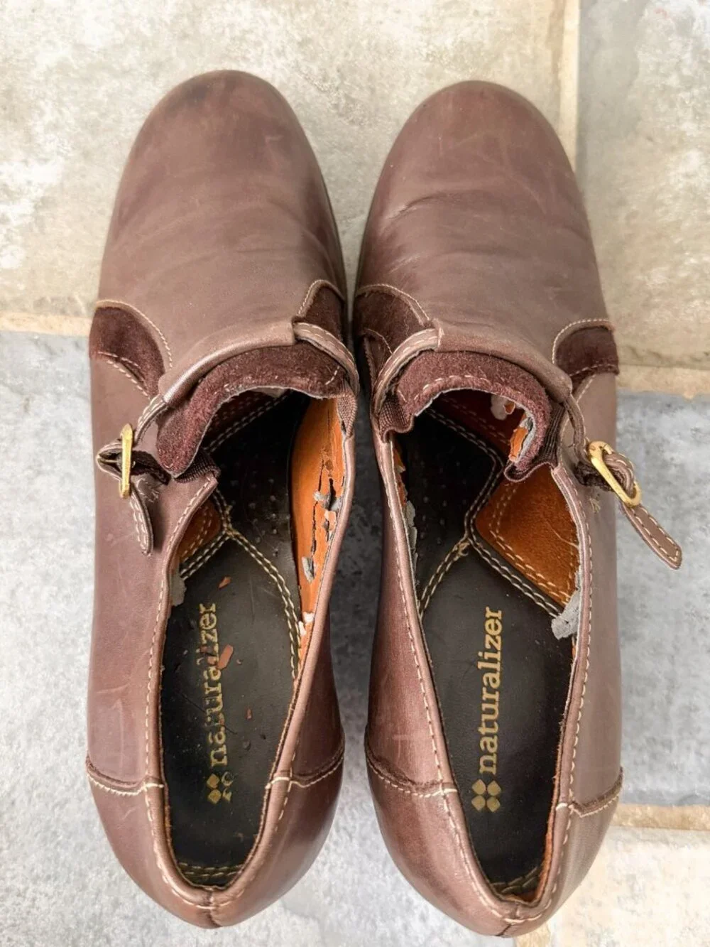 Naturalizer Brown Leather Heeled Loafers Buckle Comfort Shoes 8N